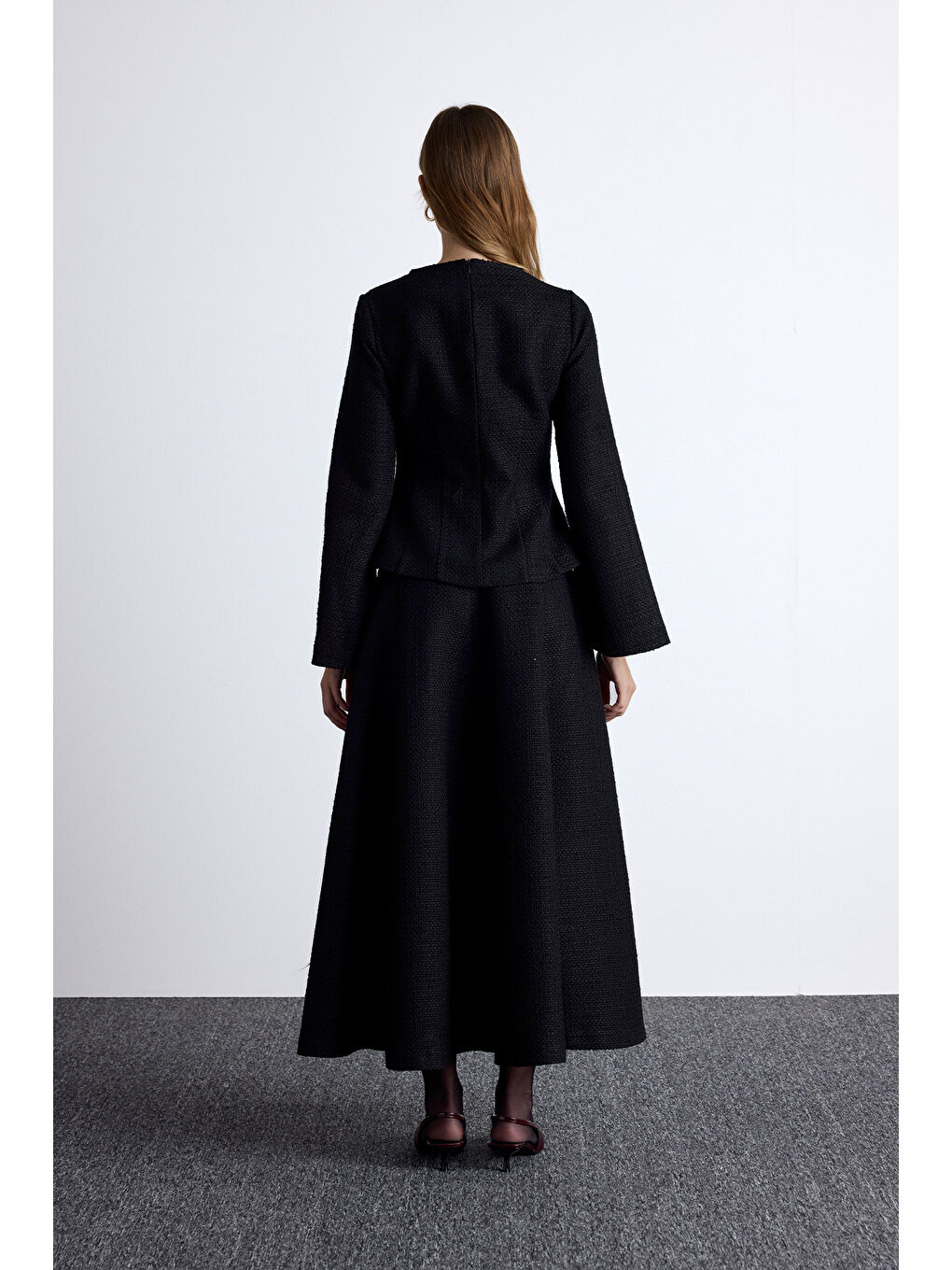 Peplum Detaylı Tüvit Bluz Siyah-5