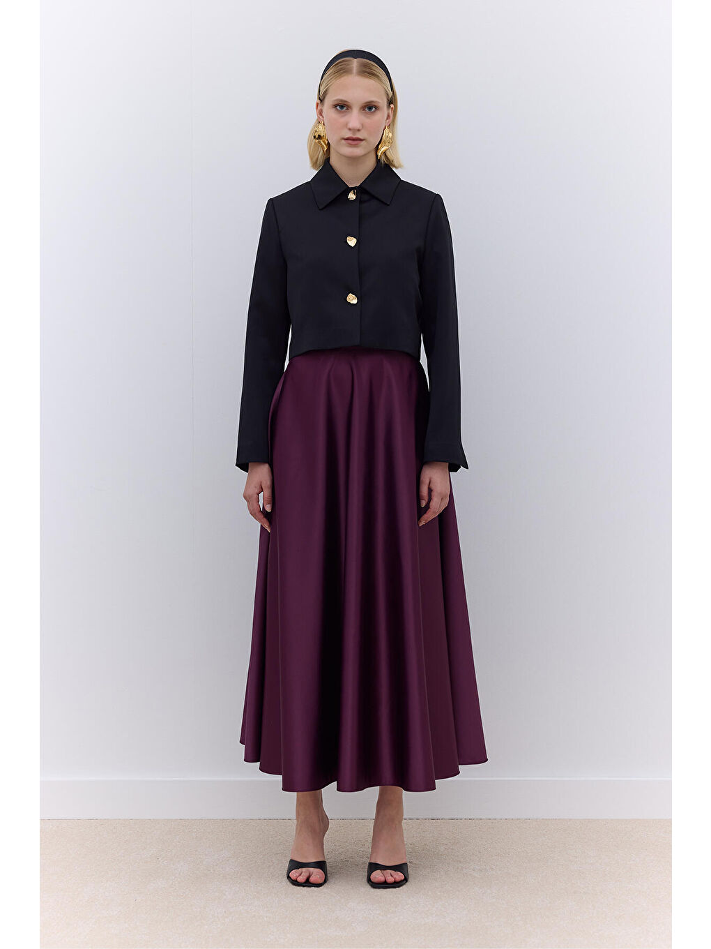 Saten Kloş Abiye Etek Bordo