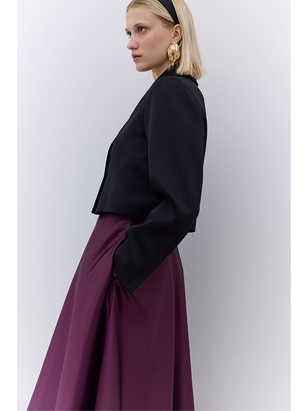 Saten Kloş Abiye Etek Bordo-2