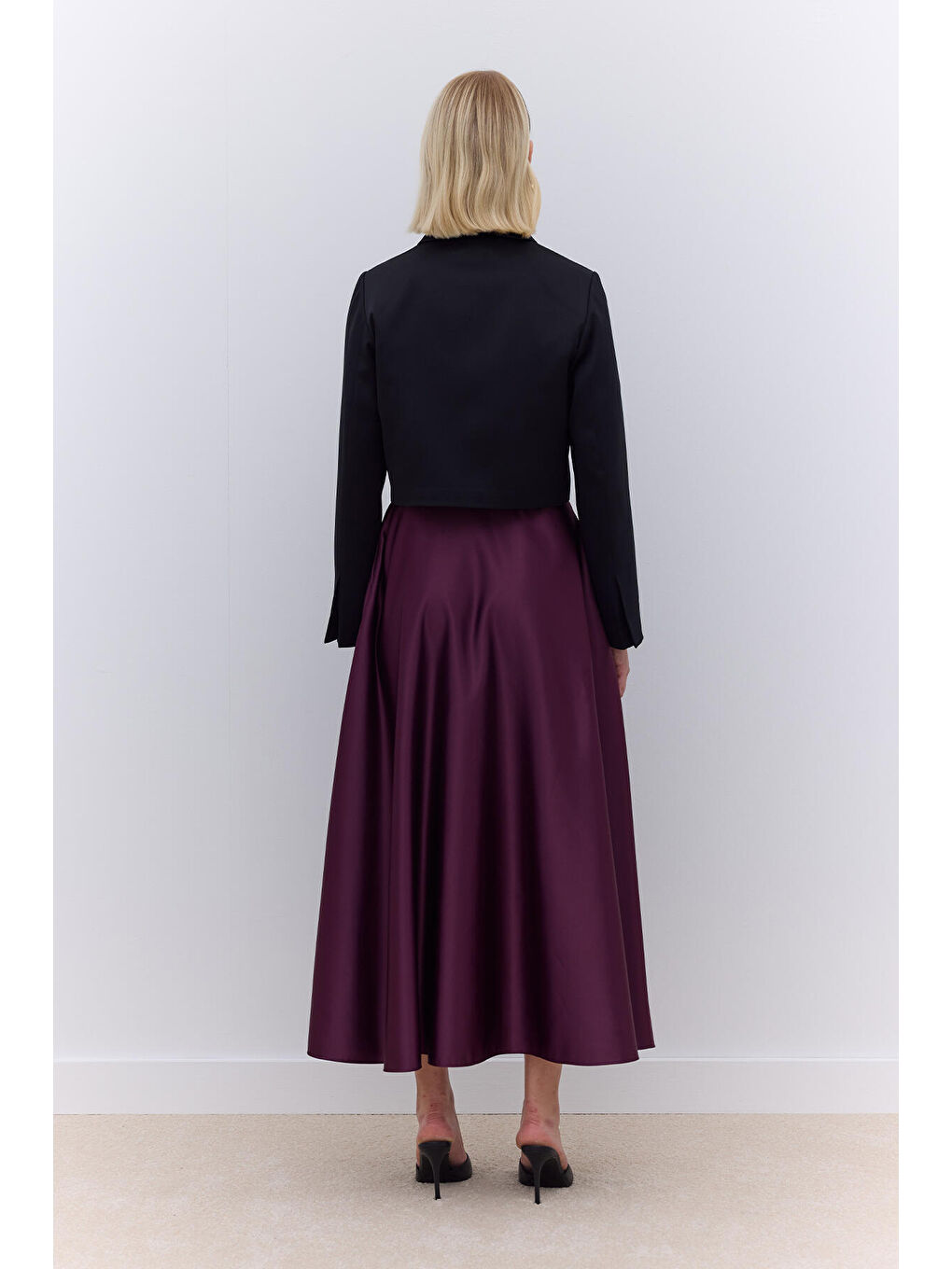 Saten Kloş Abiye Etek Bordo-3