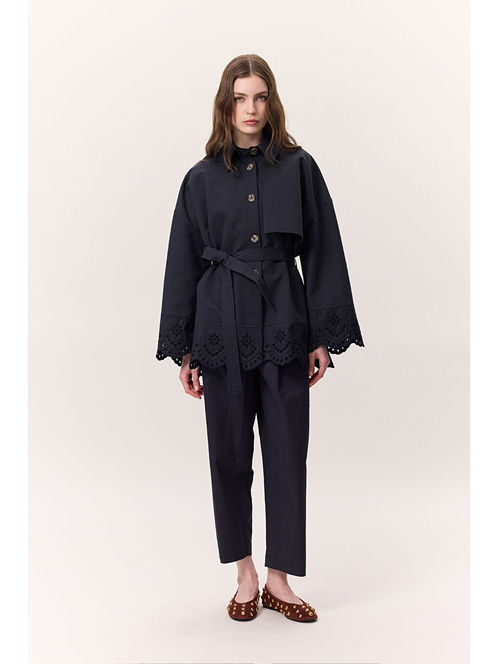 Pileli Gabardin Pantolon Lacivert