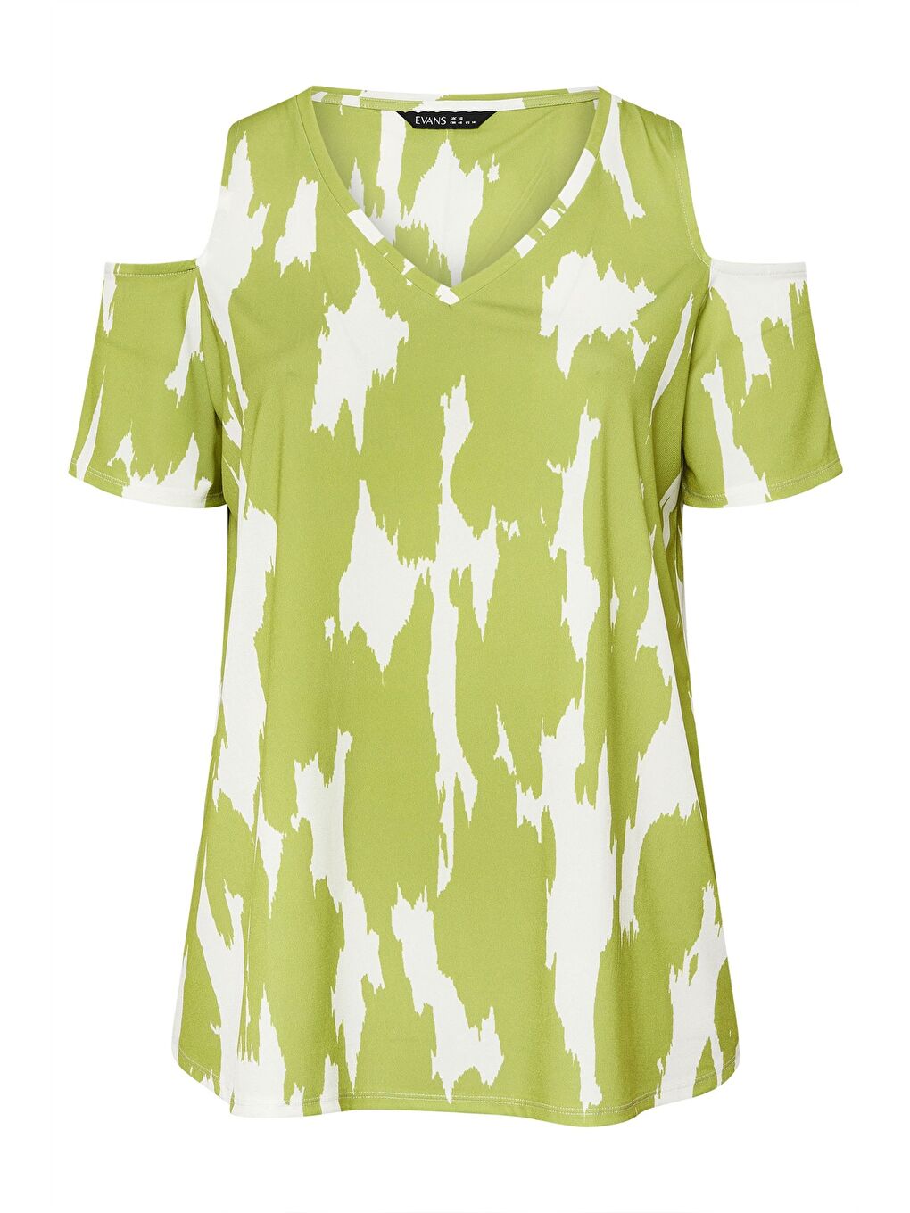 Yeşil Büyük Beden V Yaka Kısa Kollu Omuz Detaylı Soyut Desenli Bluz 616307-5