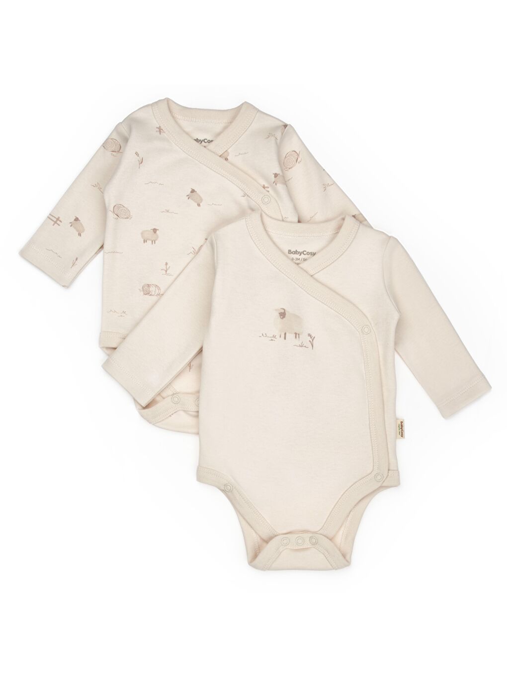 Ekru Bebek 2'li Kruvaze Body %100 Organik Pamuk, Bebek ve Yenidoğan Serisi - CSY8178-1