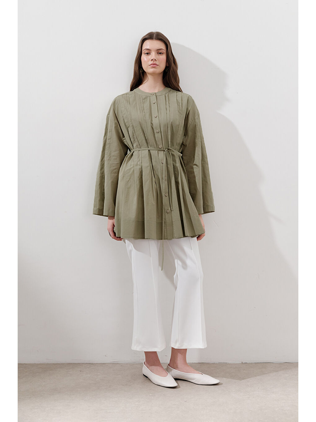 Yeşil Nervürlü Geniş Kollu Tunik Çağla-1