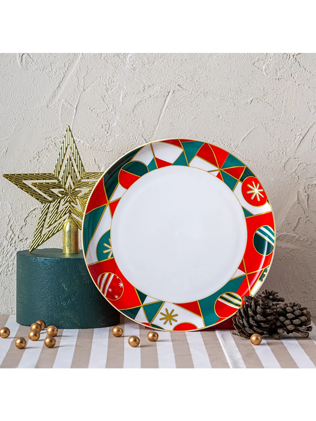 Beyaz Starlight Fine Bone New Year Yılbaşı Servis Tabağı 27 cm-2