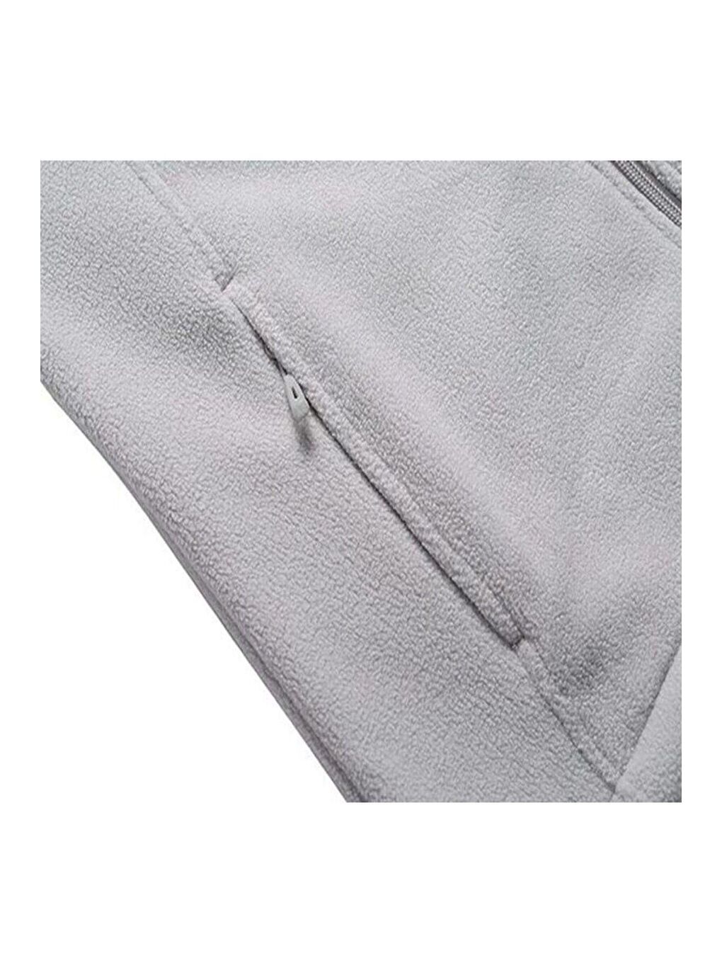 Gri Unisex Renkli Tam  Polar  Fermuarlı Sweatshirt-2