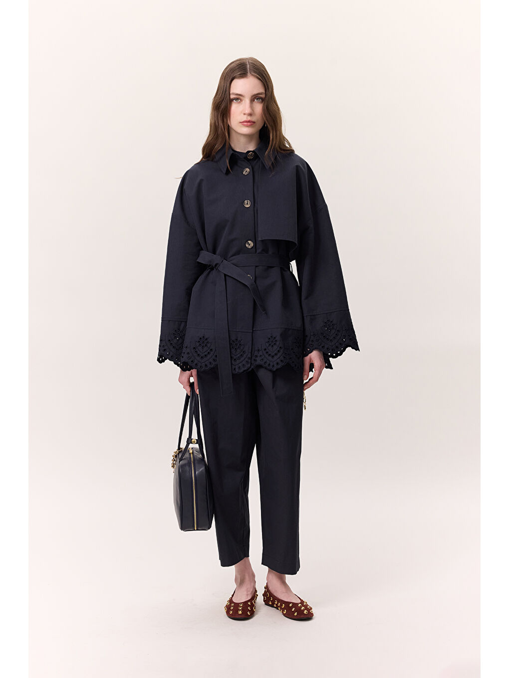 Pileli Gabardin Pantolon Lacivert-1