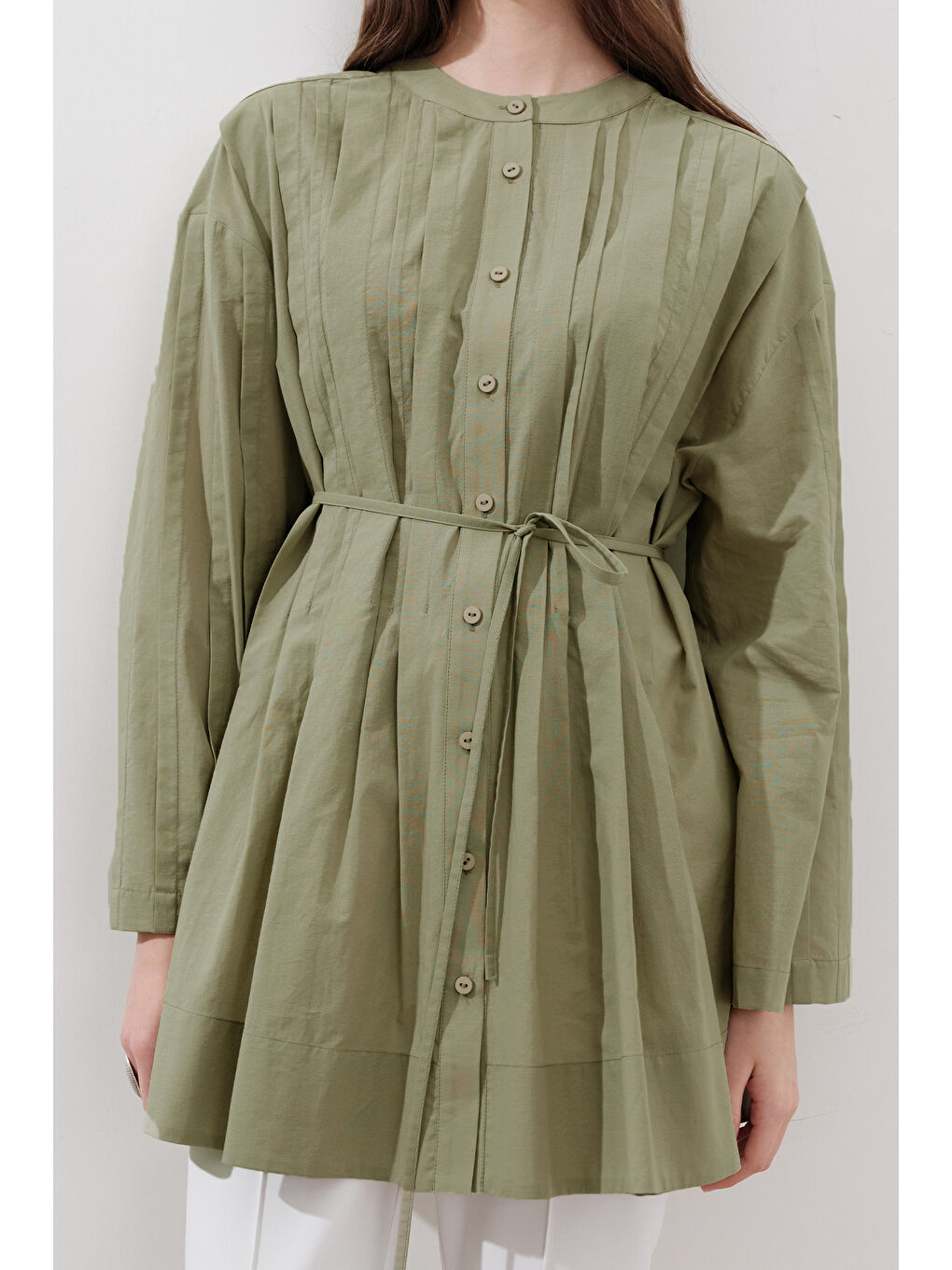 Yeşil Nervürlü Geniş Kollu Tunik Çağla-2