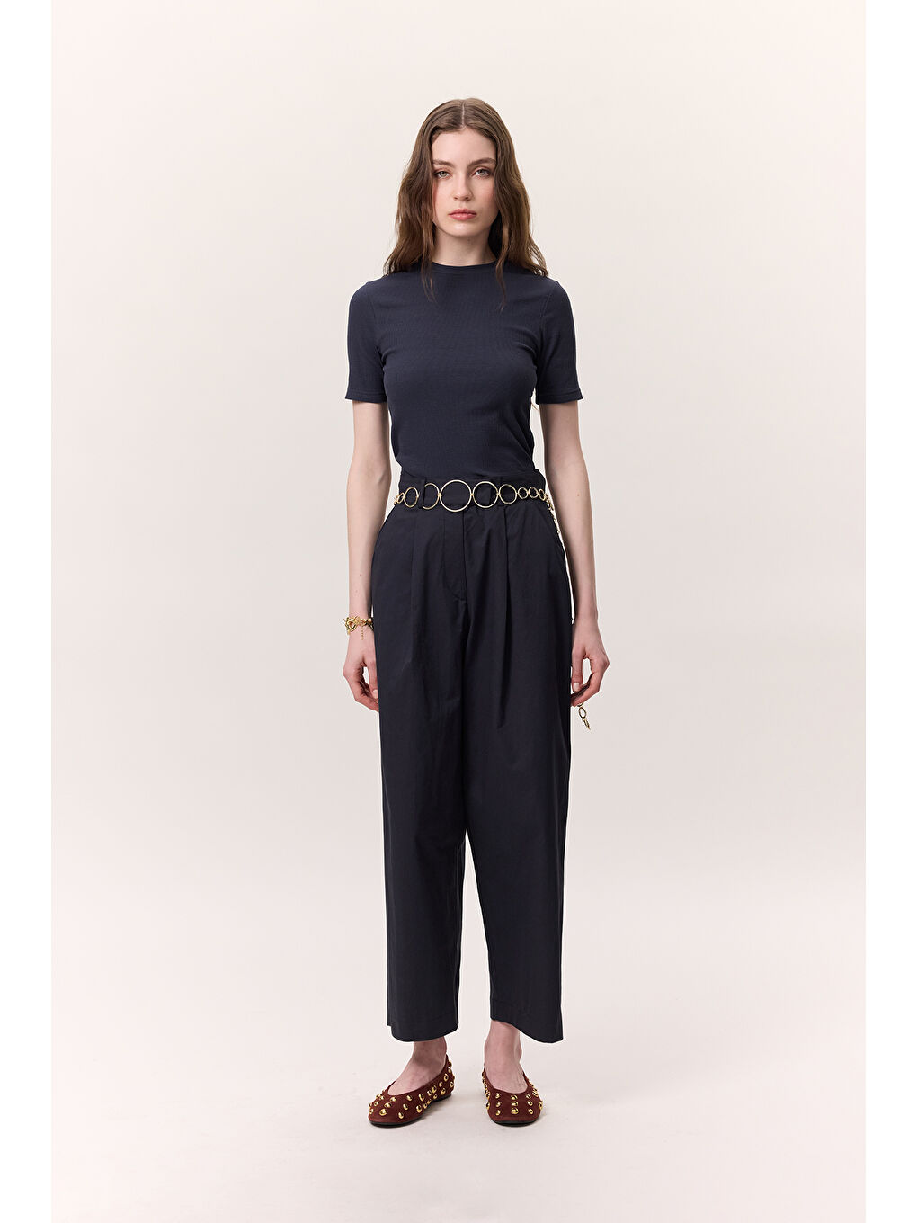 Pileli Gabardin Pantolon Lacivert-2