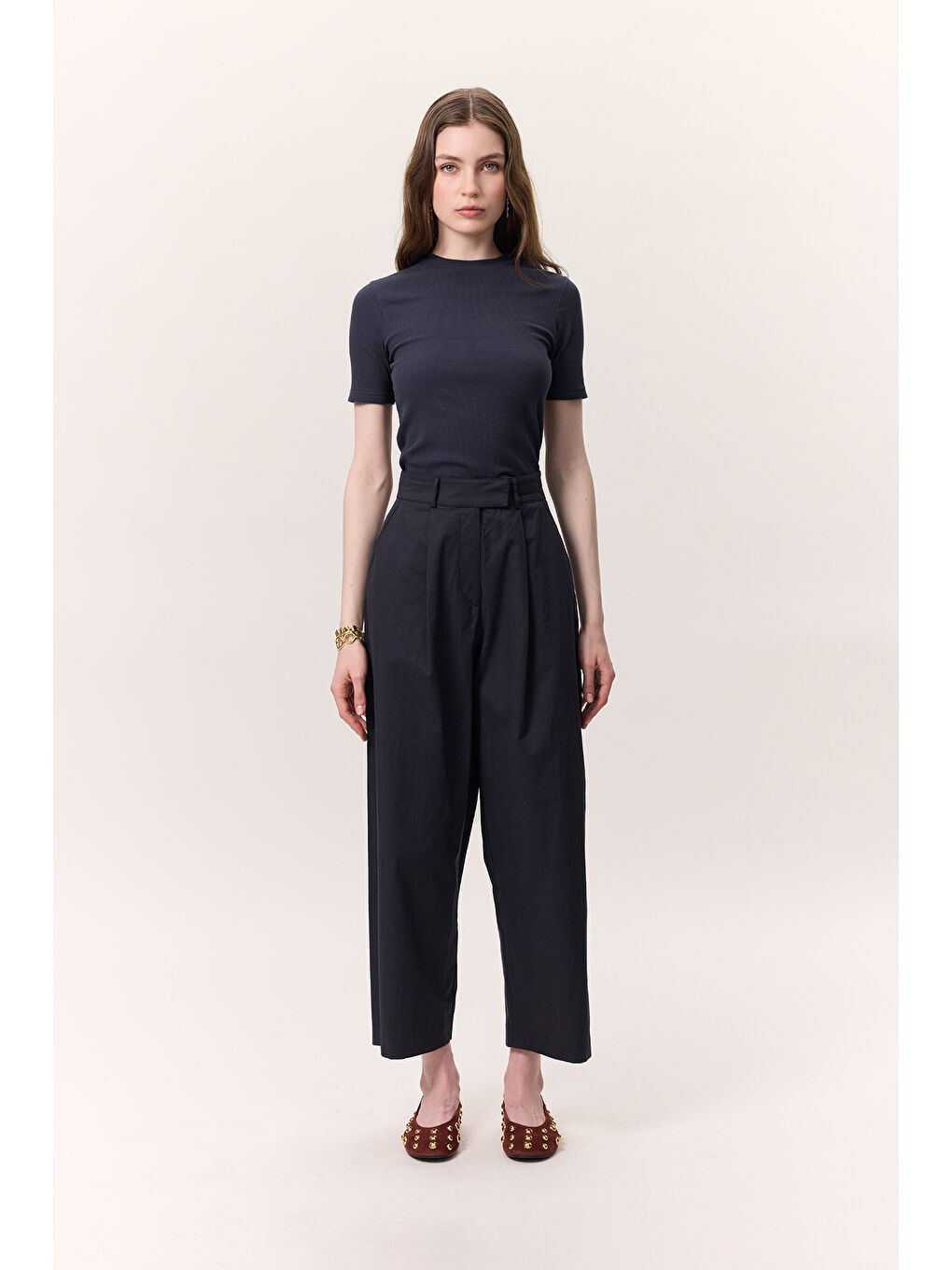 Pileli Gabardin Pantolon Lacivert-3