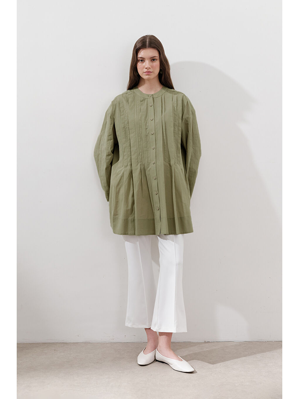 Yeşil Nervürlü Geniş Kollu Tunik Çağla-4