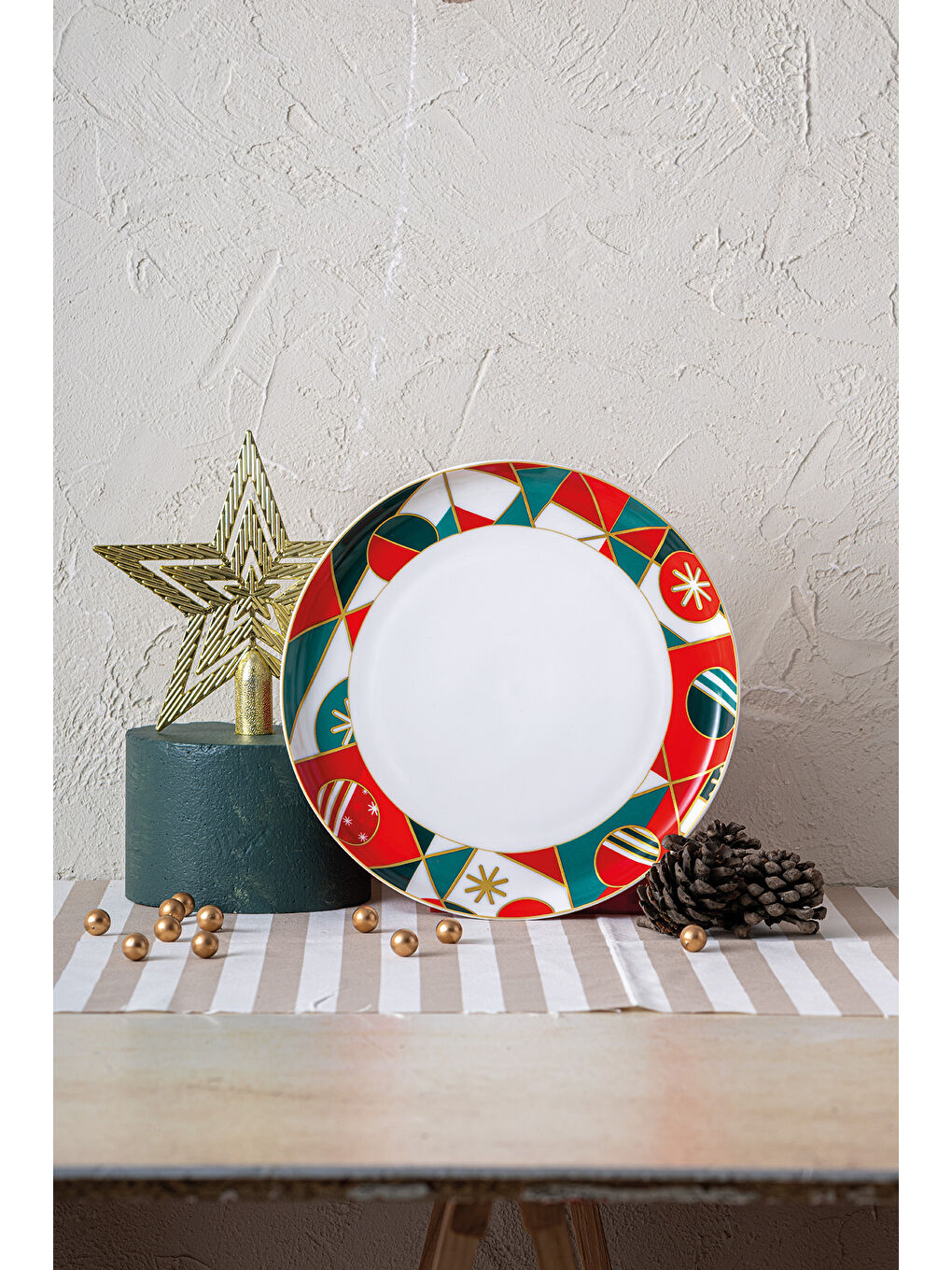 Beyaz Starlight Fine Bone New Year Yılbaşı Servis Tabağı 27 cm-1