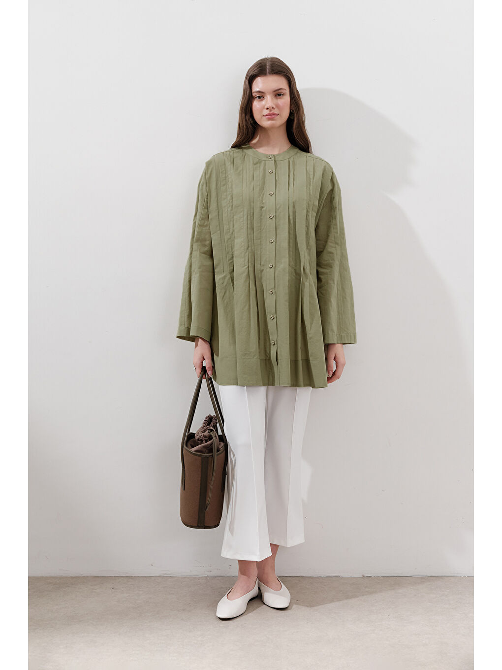 Yeşil Nervürlü Geniş Kollu Tunik Çağla-5