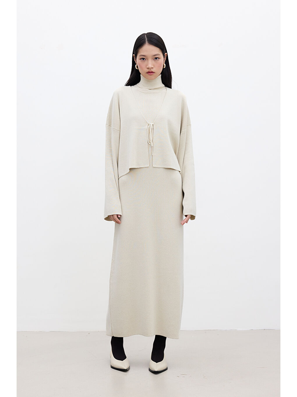 Bağcıklı Triko Hırka Bej-2