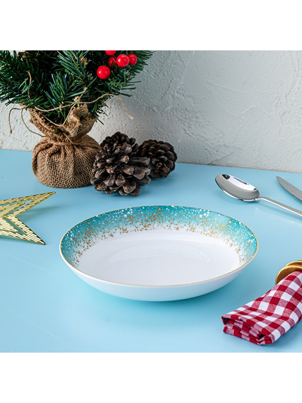 Beyaz Starlight Fine Bone New Year Yılbaşı Çukur Tabak 22 cm-3