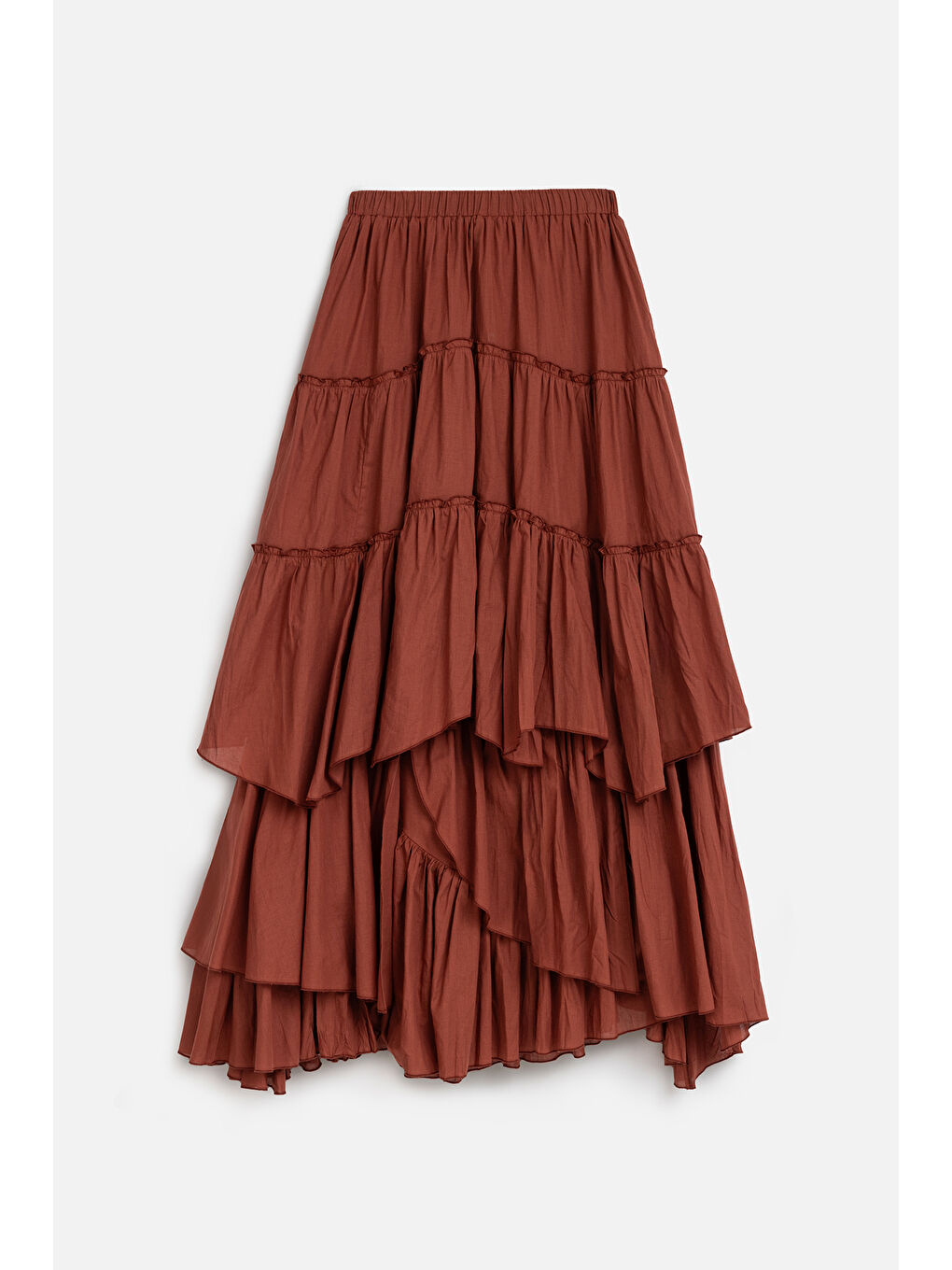 Kahverengi Katlı Boho Vual Etek Kiremit-1