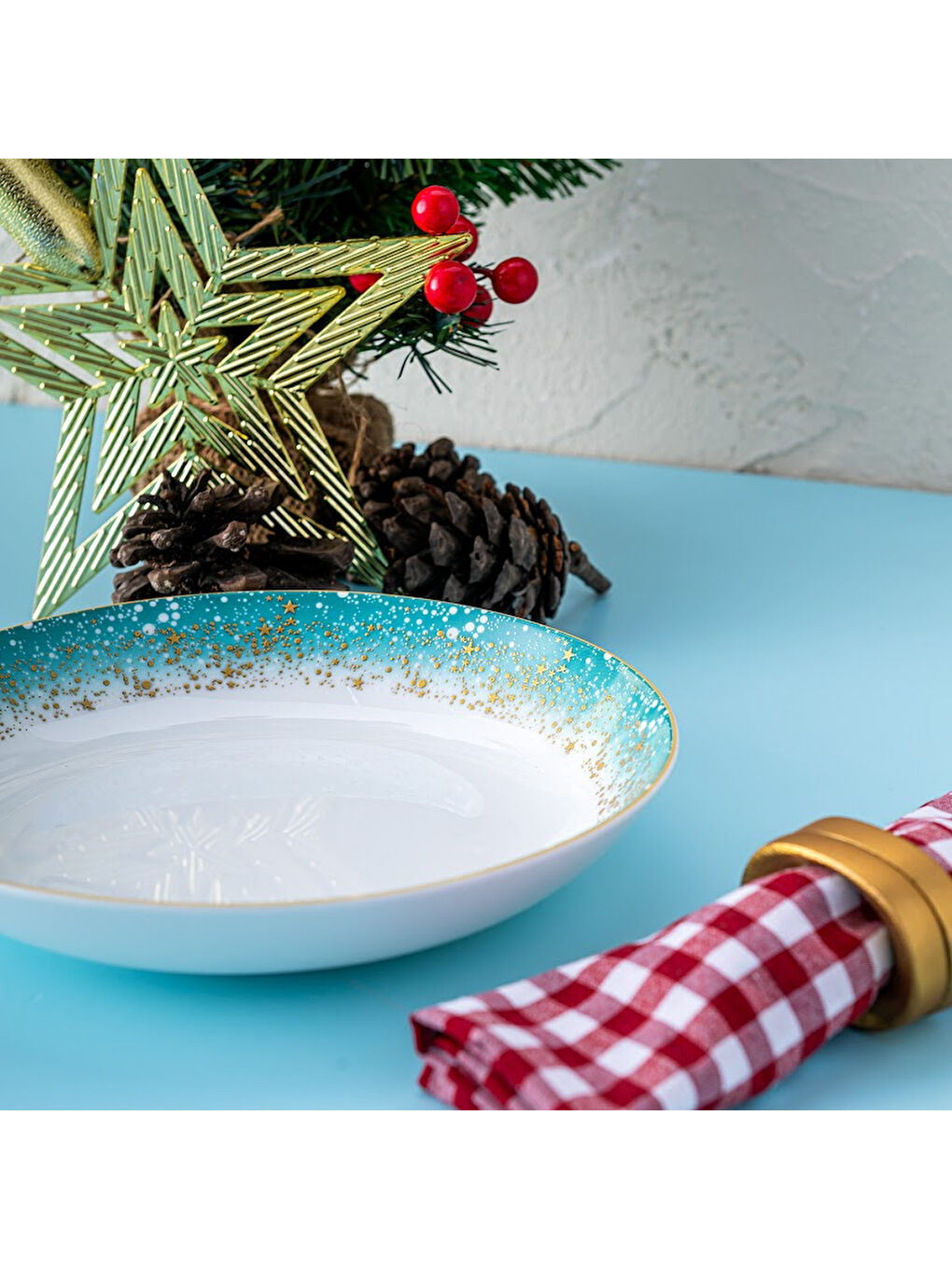 Beyaz Starlight Fine Bone New Year Yılbaşı Çukur Tabak 22 cm-4