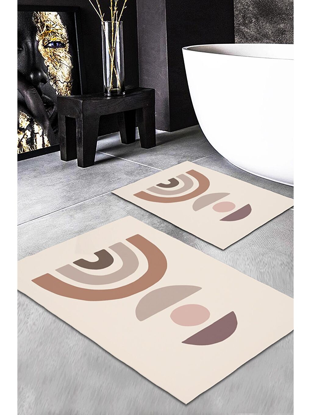 Karışık Modern Desenli Banyo Paspası 2'li 50x60 cm - 60x100cm