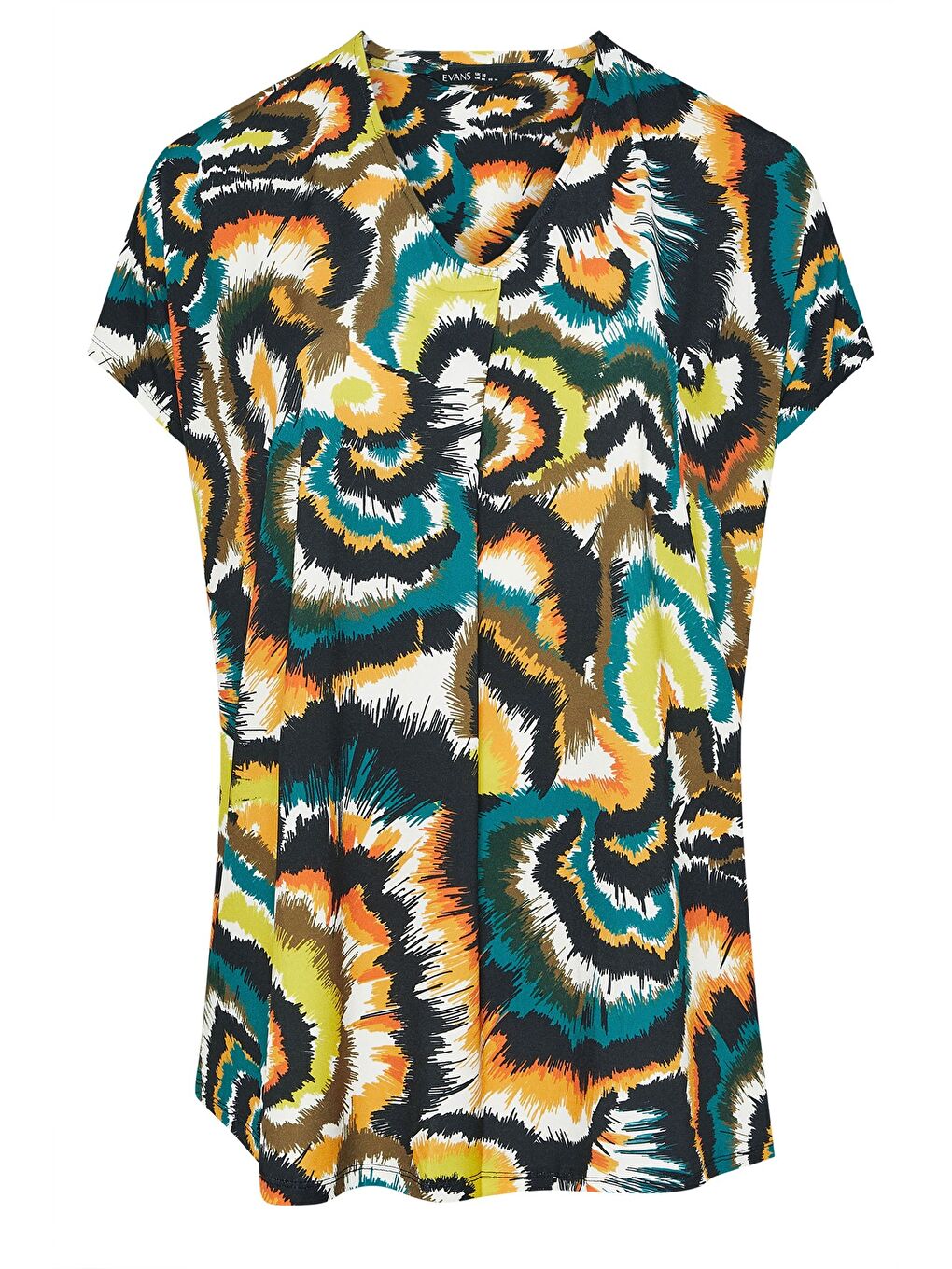 Karışık Büyük Beden V Yaka Kısa Kollu Soyut Desenli Asimetrik Kesim T-shirt 616346-5