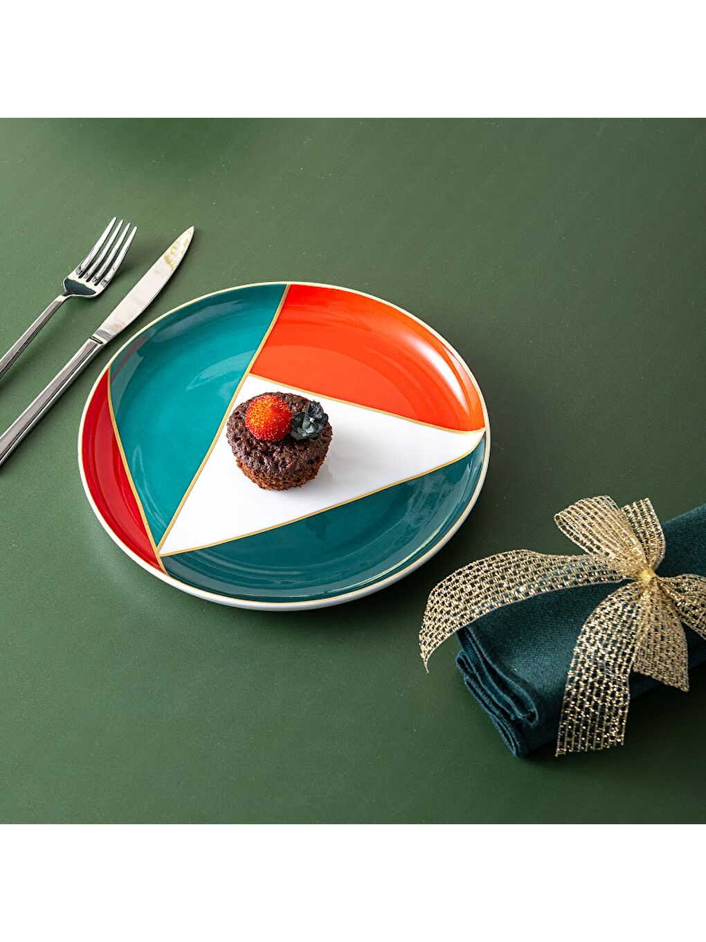 Beyaz Starlight Fine Bone New Year Yılbaşı Pasta Tabağı Multicolor 21 cm-3