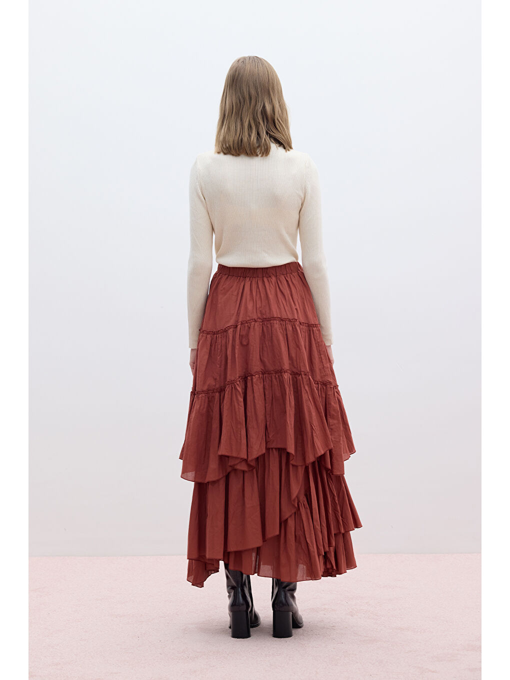 Kahverengi Katlı Boho Vual Etek Kiremit-5