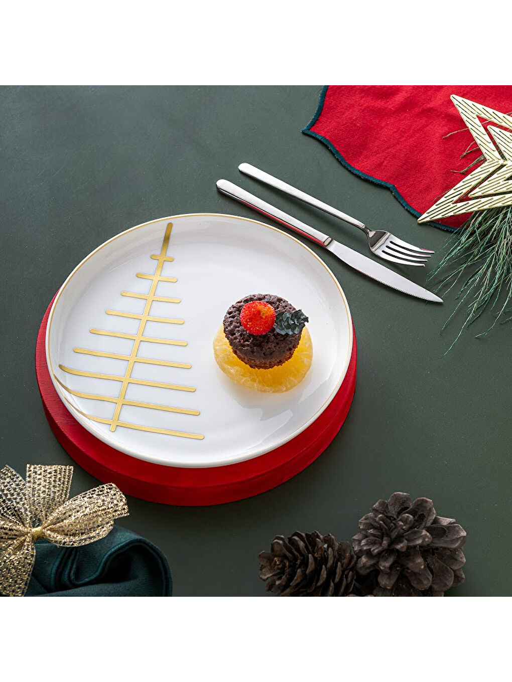 Beyaz Starlight Fine Bone New Year Yılbaşı Pasta Tabağı Gold 21 cm-2