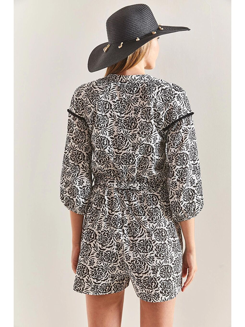 Siyah Kadın Yaka Bağlamalı Tulum-3