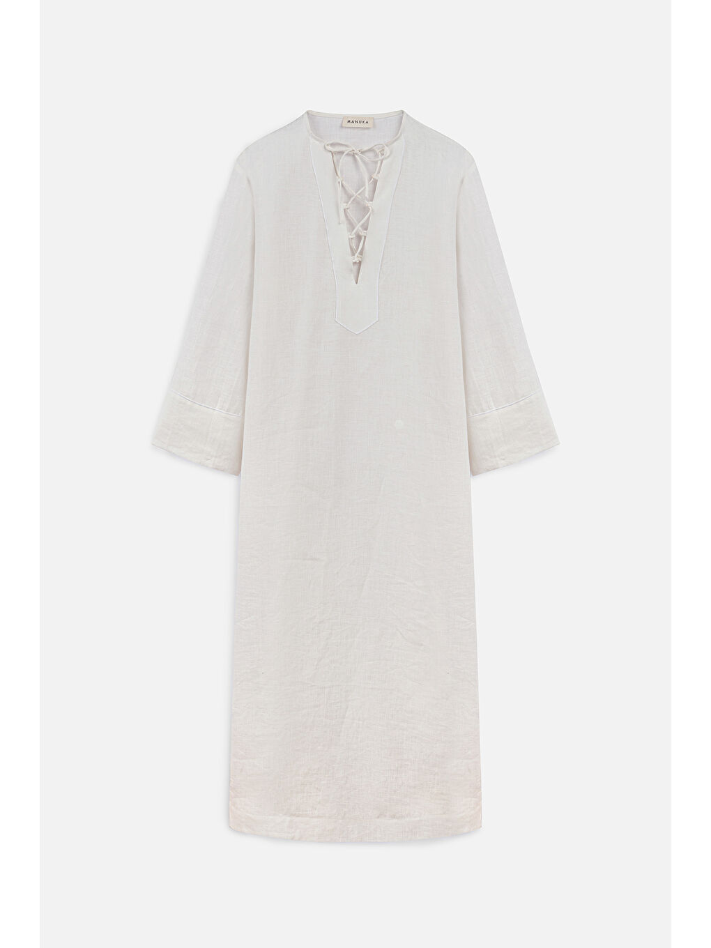 Keten Bağlama Detaylı Elbise Ekru-1