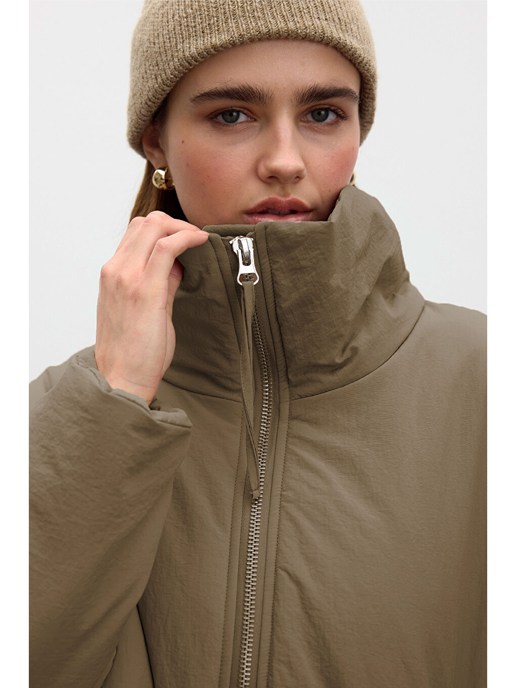 Bej Fermuarlı Mont Vizon
