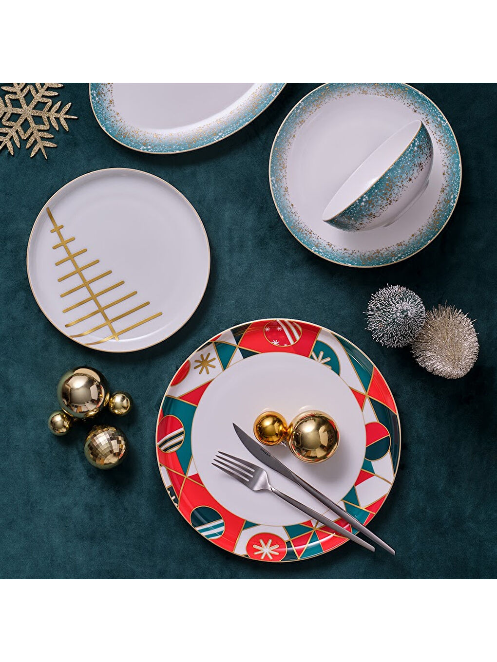 Beyaz Starlight Fine Bone New Year Yılbaşı Pasta Tabağı Gold 21 cm-5