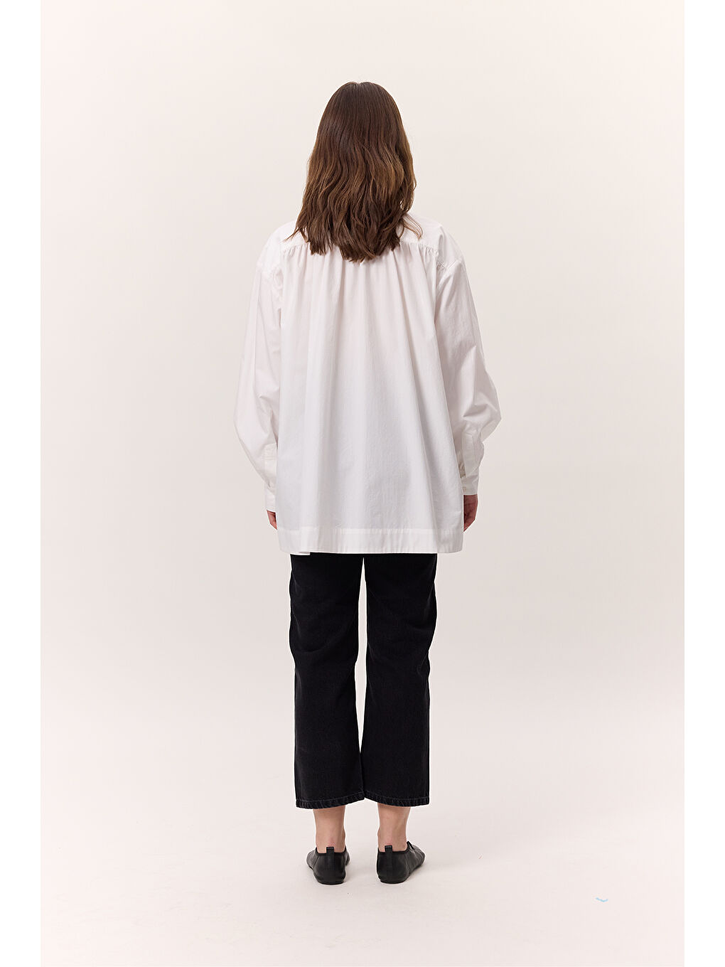 Büzgü Detaylı Geniş Gömlek Ekru-7