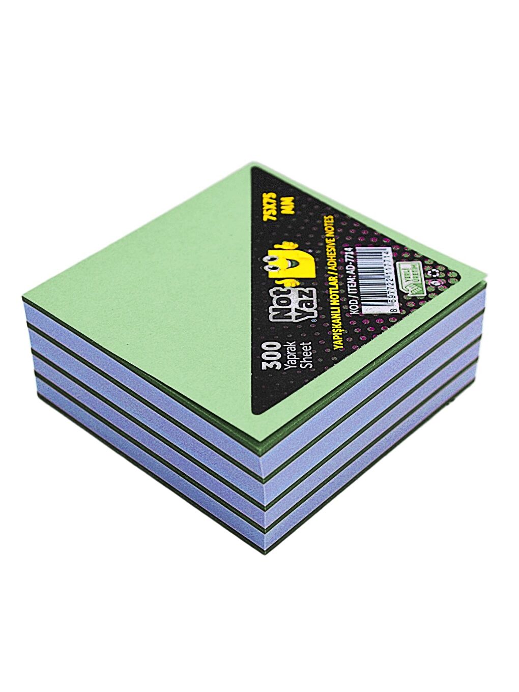 75x75 Yapışkanlı Küp Not 300 Yaprak Yeşil-Beyaz (AD-7714)