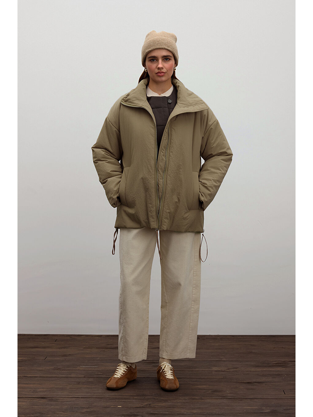 Bej Fermuarlı Mont Vizon-1