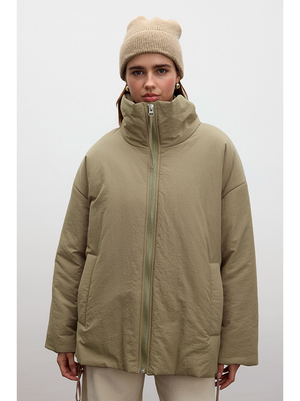 Bej Fermuarlı Mont Vizon-2