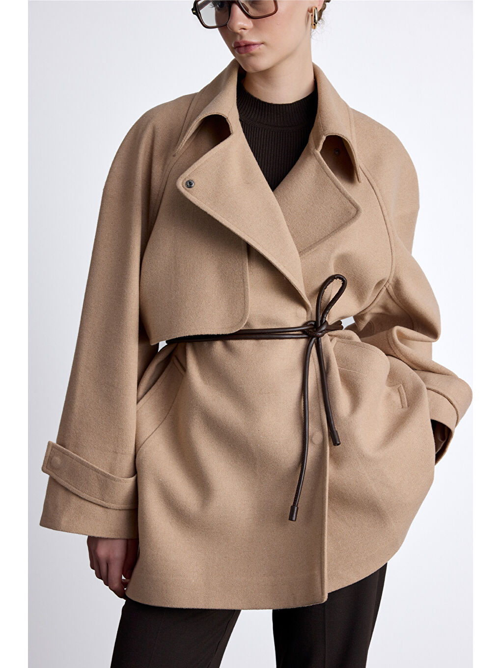 Kahverengi Mari Kruvaze Trenç Kaban Camel-1