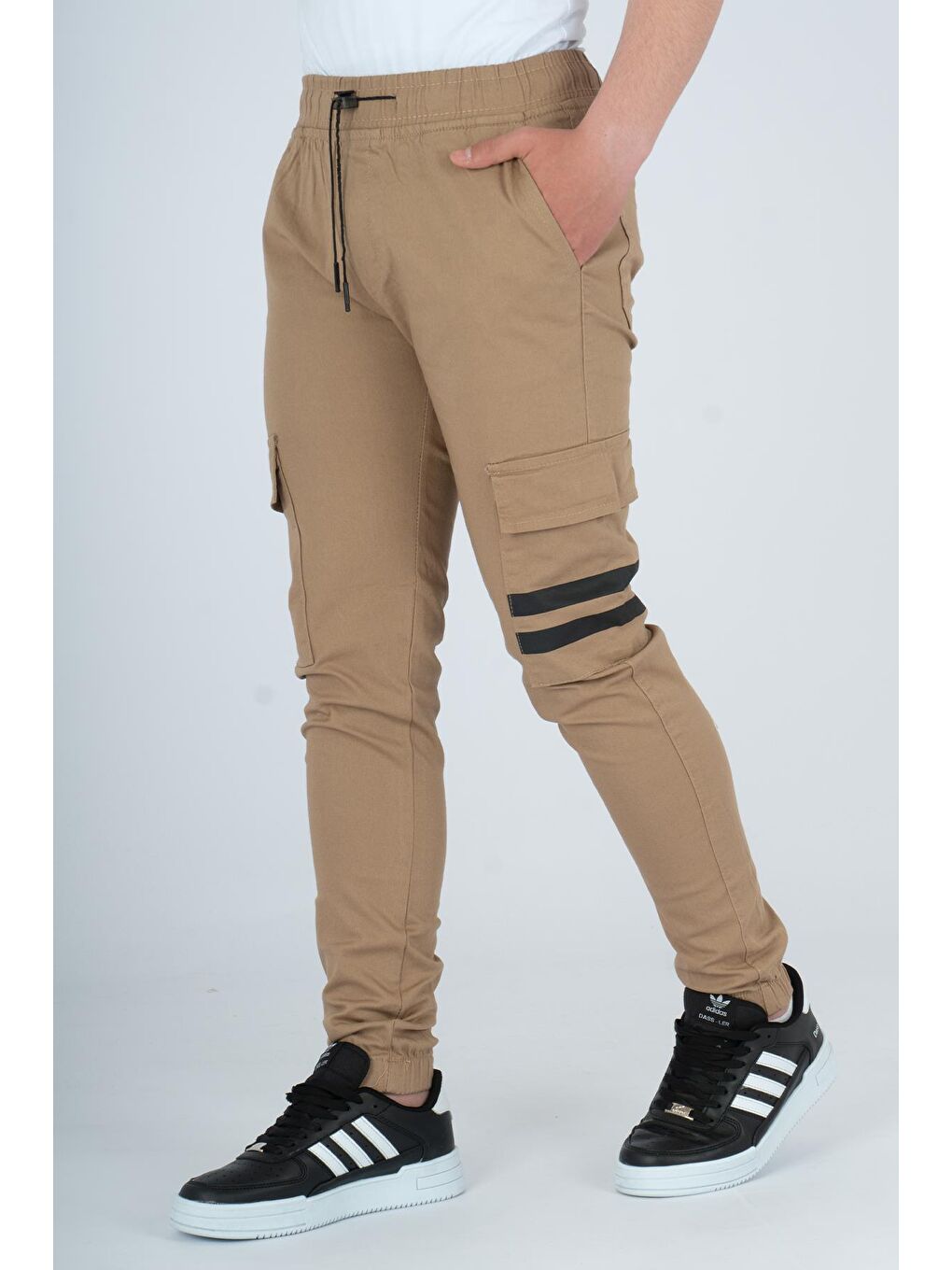 Bej Erkek Çocuk Lastikli Kargo Pantolon Fit Kanvas2-15 Yaş