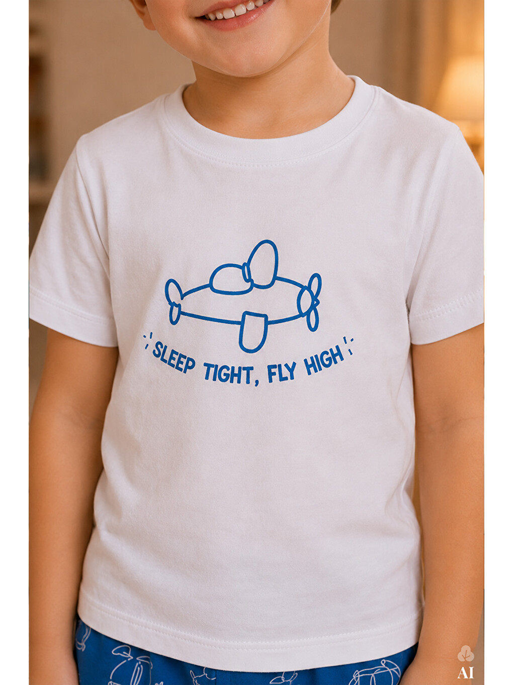 Mavi Erkek Çocuk Kısa Kollu Pamuklu Hayvan Desenli Pijama Takımı-3