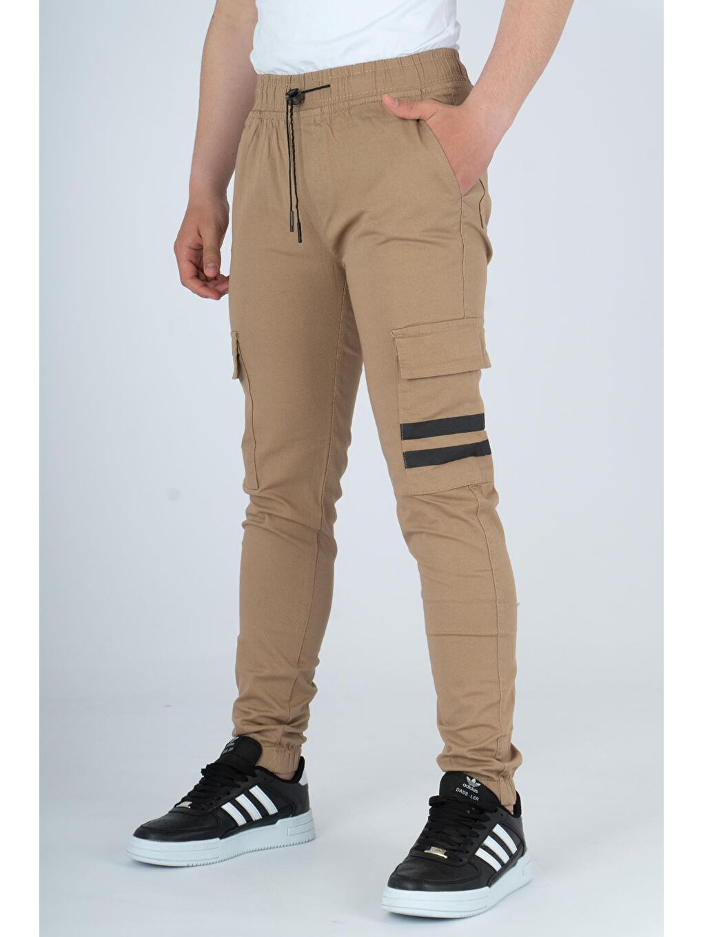 Bej Erkek Çocuk Lastikli Kargo Pantolon Fit Kanvas2-15 Yaş-1