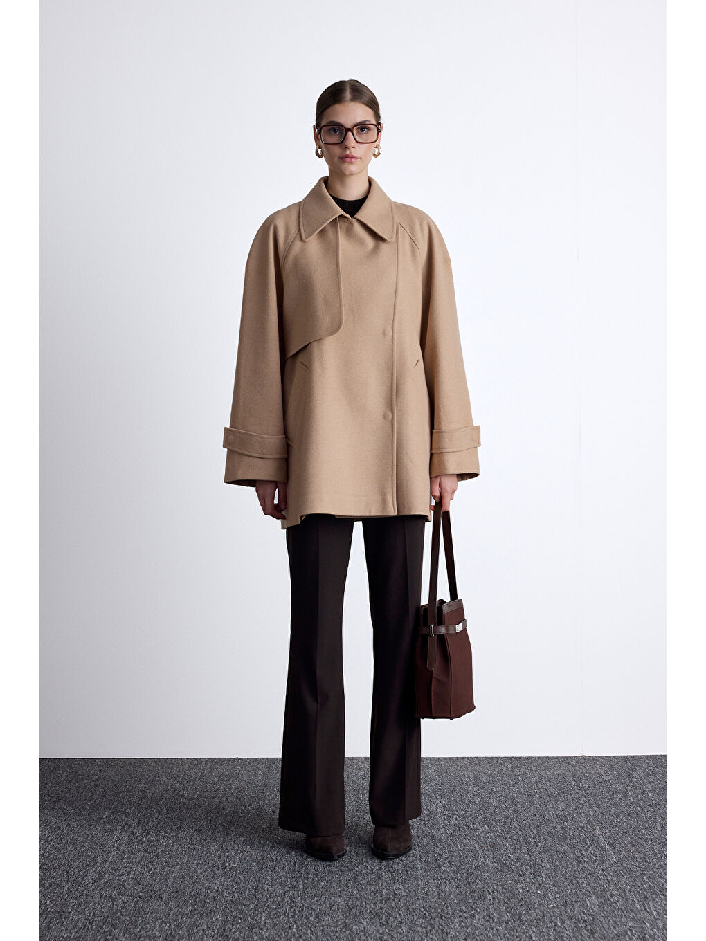 Kahverengi Mari Kruvaze Trenç Kaban Camel-2