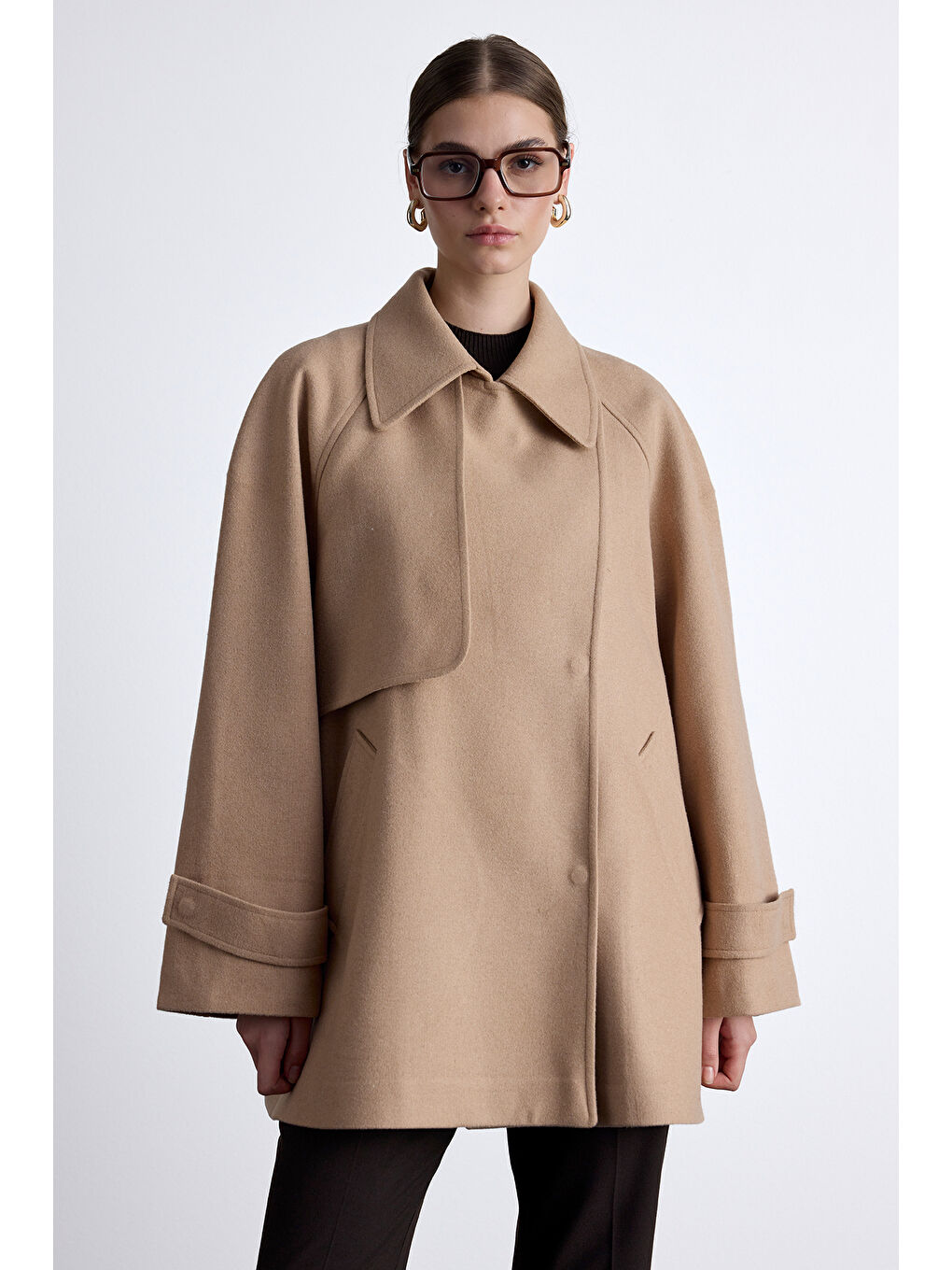 Kahverengi Mari Kruvaze Trenç Kaban Camel-3