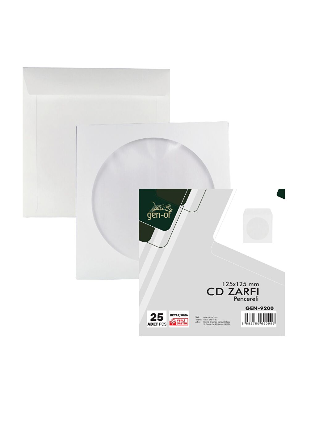 Pencereli CD Zarfı Beyaz 80 gr 1000 li Tutkallı