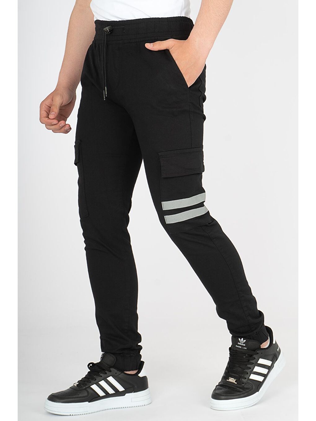 Siyah Erkek Çocuk Lastikli Kargo Pantolon Fit Kanvas2-15 Yaş