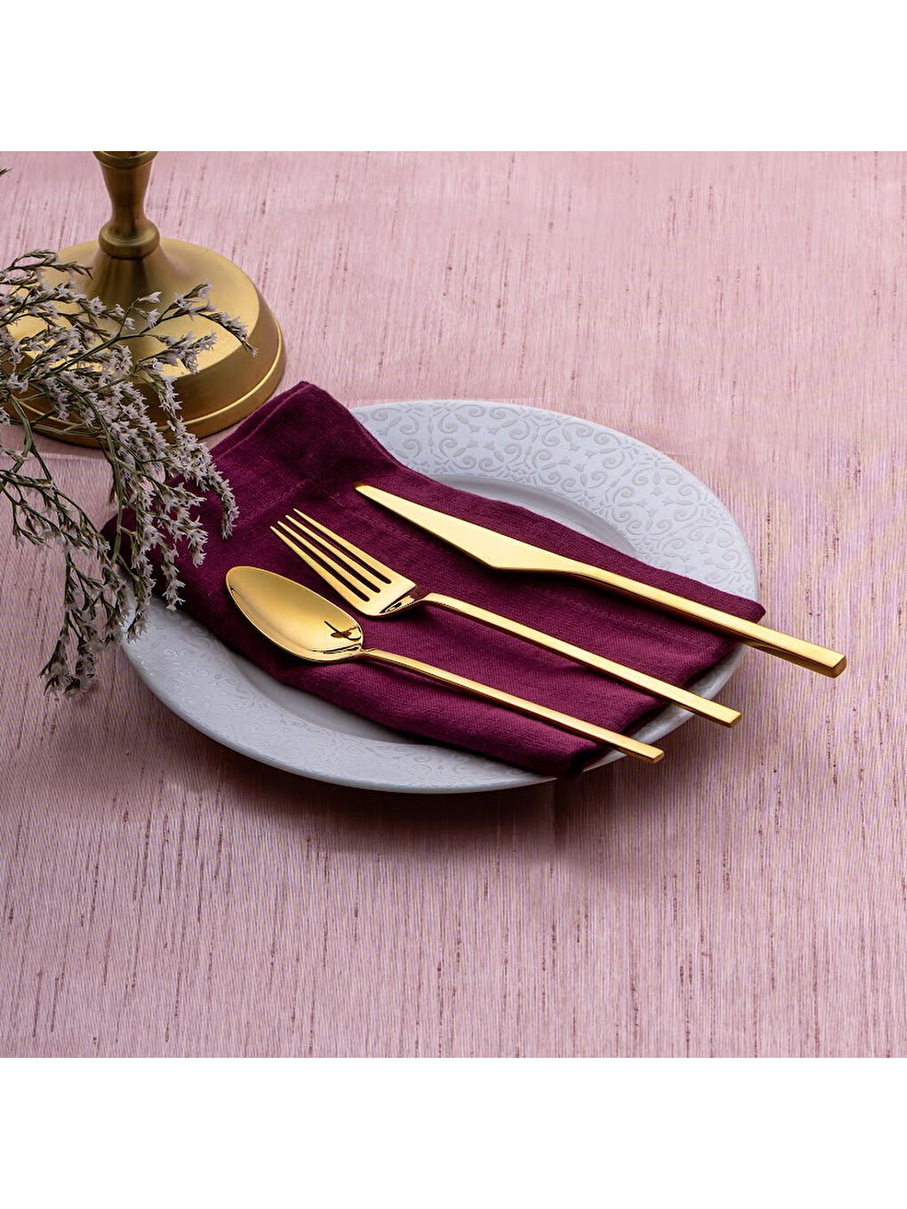 Sarı Alba 18 Parça Parlak Gold Tatlı Kutulu Çatal Kaşık Bıçak Takımı-2