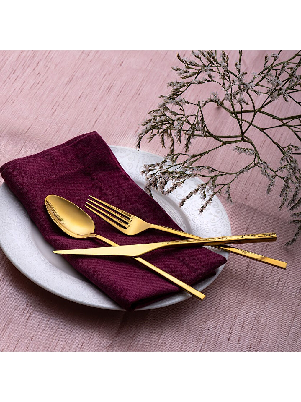 Sarı Alba 18 Parça Parlak Gold Tatlı Kutulu Çatal Kaşık Bıçak Takımı-3