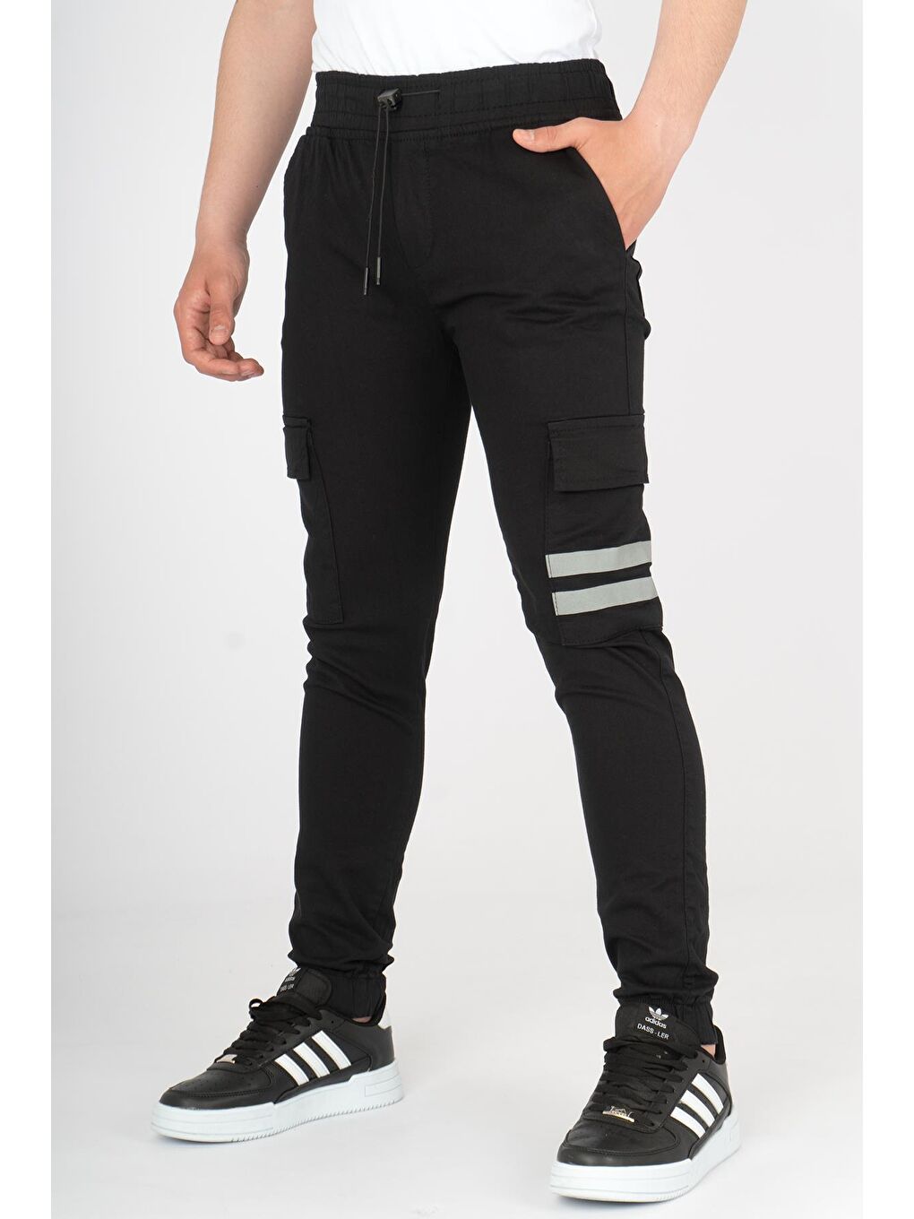 Siyah Erkek Çocuk Lastikli Kargo Pantolon Fit Kanvas2-15 Yaş-1