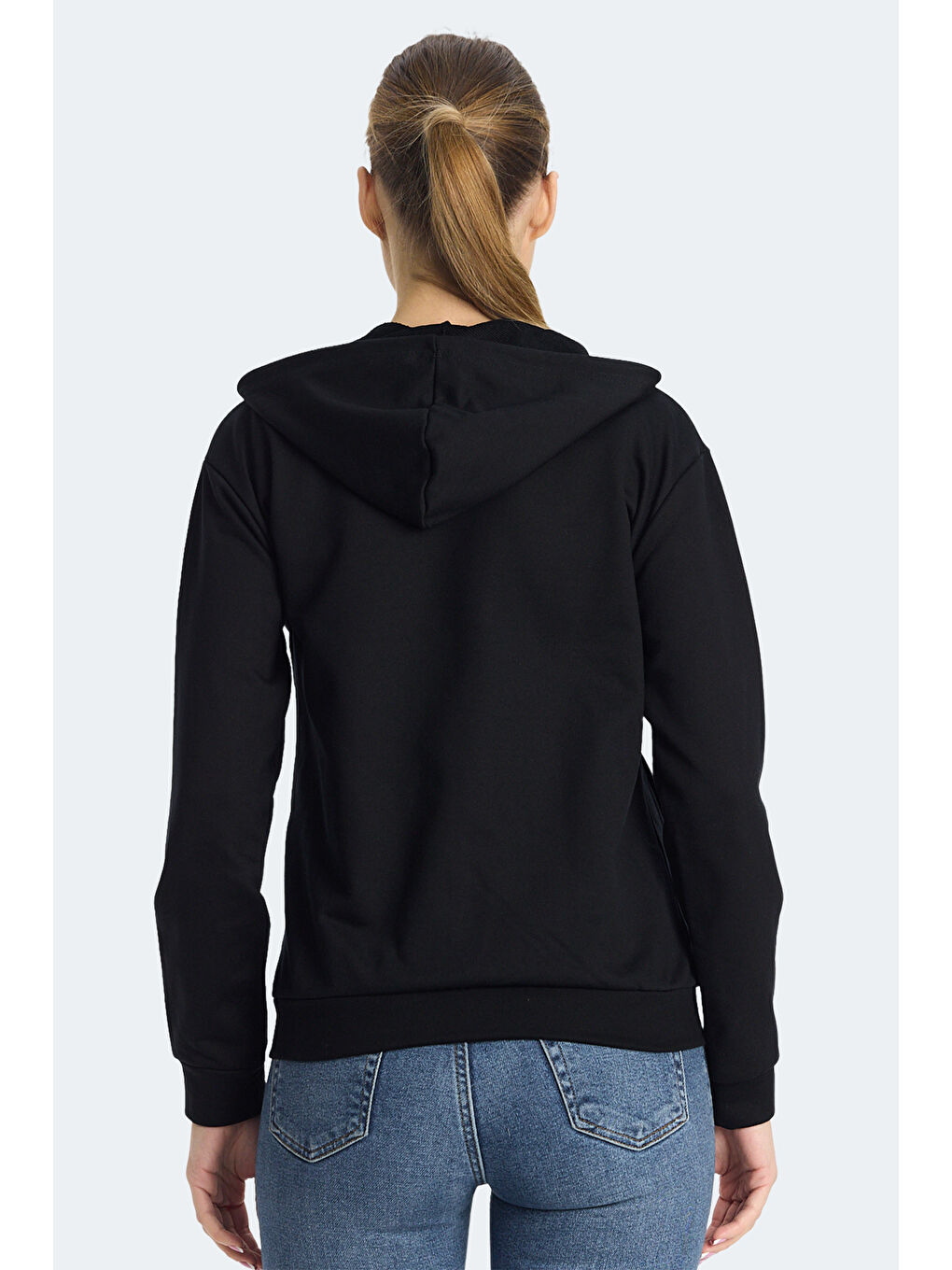 KINET IN Kadın Fermuarlı Kapüşonlu Cepli Siyah Sweatshırt-1