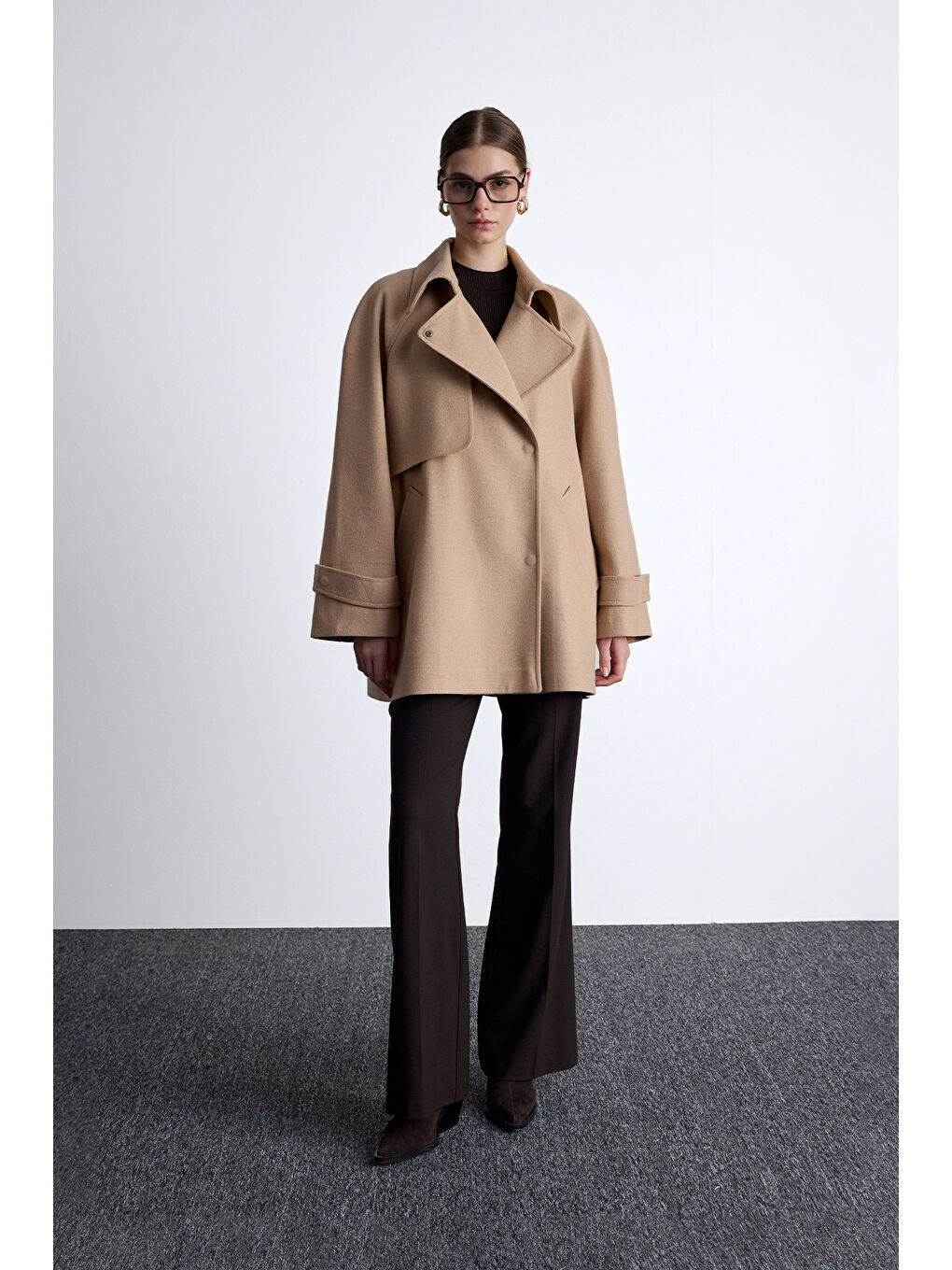 Kahverengi Mari Kruvaze Trenç Kaban Camel-4