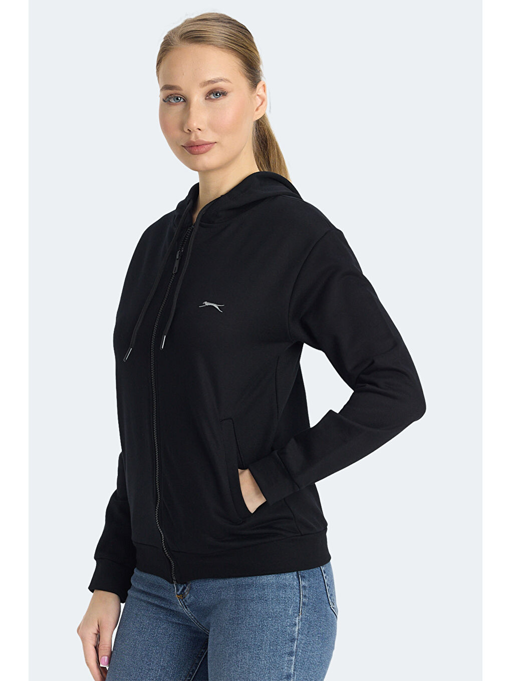 KINET IN Kadın Fermuarlı Kapüşonlu Cepli Siyah Sweatshırt-2