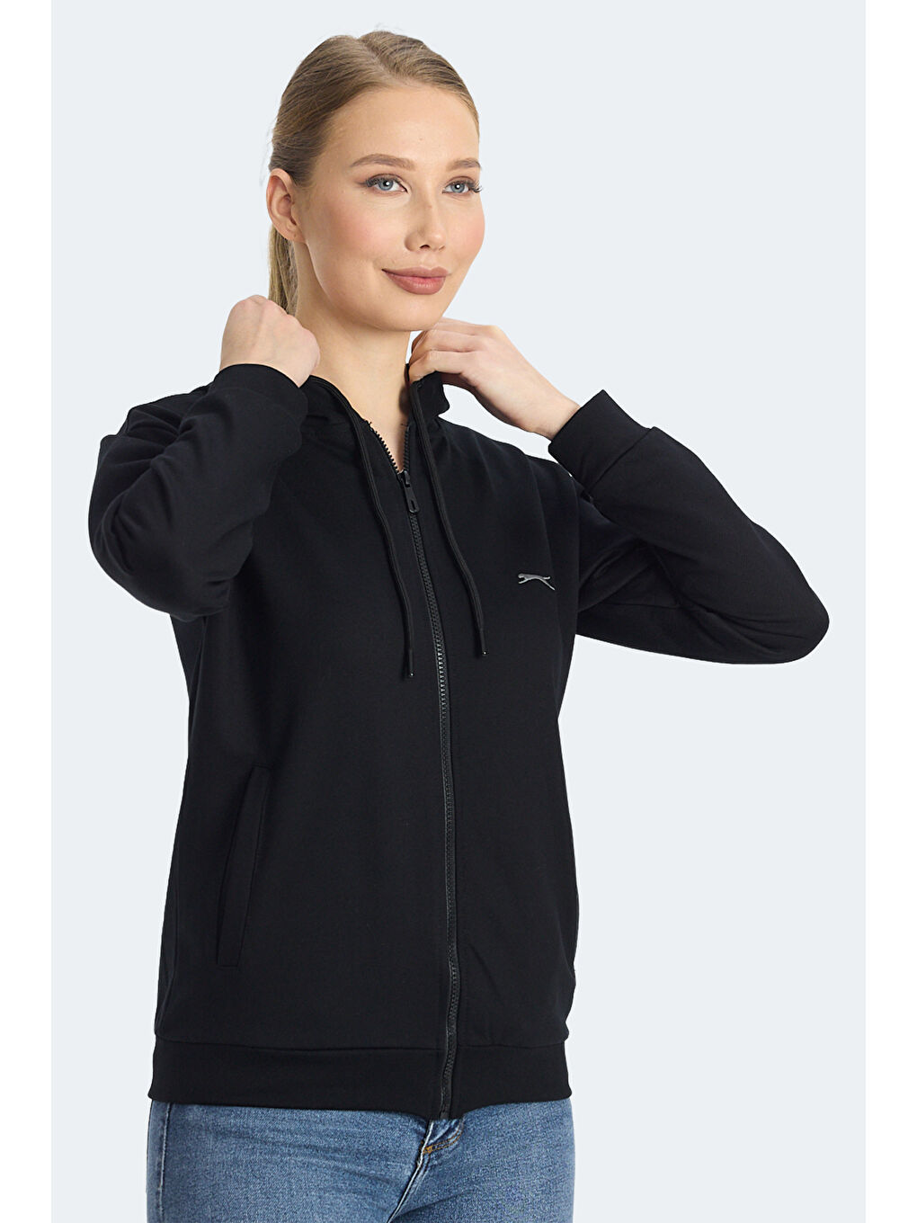 KINET IN Kadın Fermuarlı Kapüşonlu Cepli Siyah Sweatshırt-3