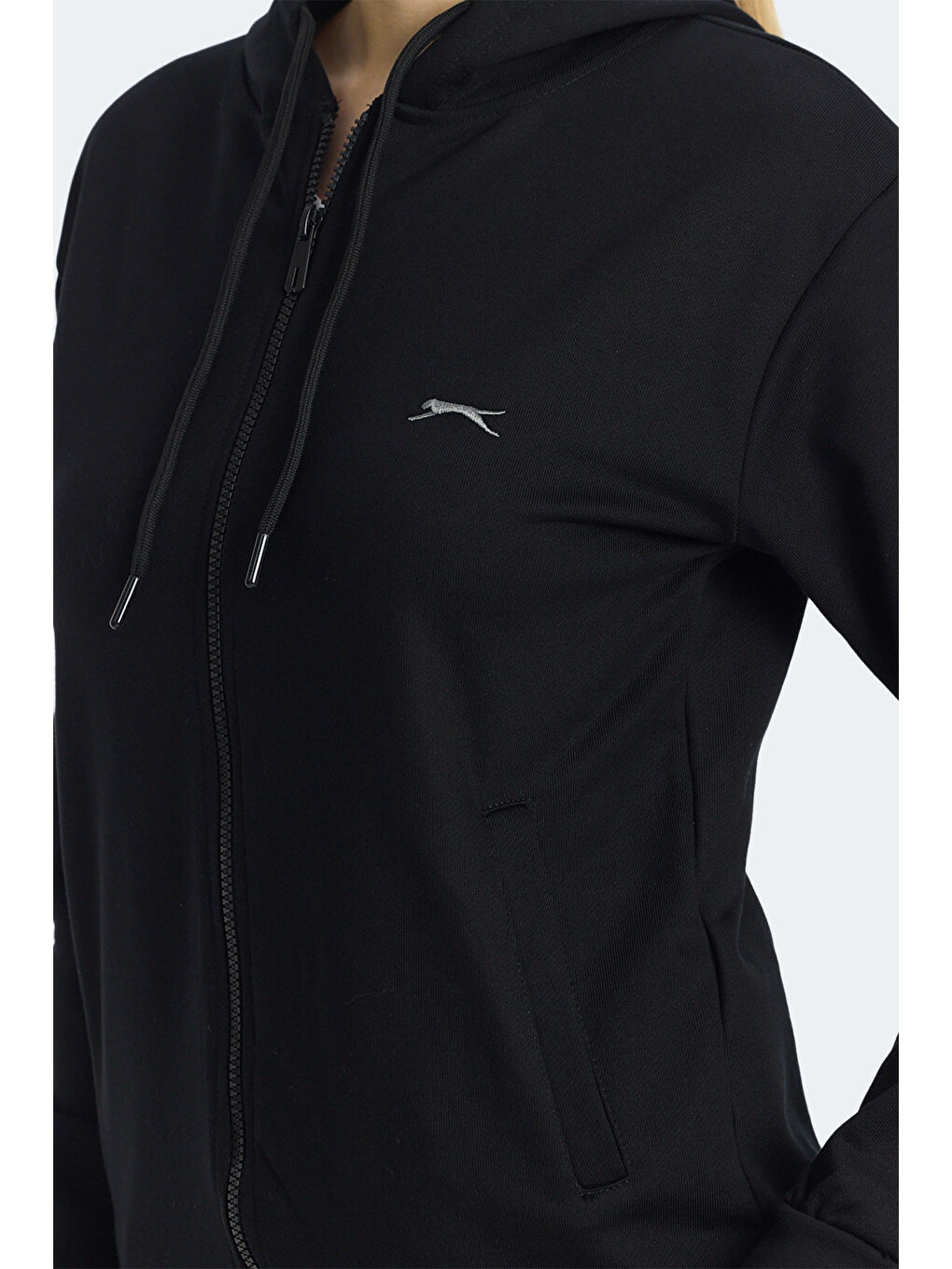 KINET IN Kadın Fermuarlı Kapüşonlu Cepli Siyah Sweatshırt-4